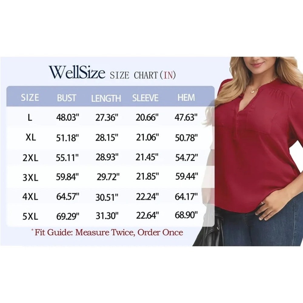 WellSize women’s plus size 3/4 roll sleeve wine red flowy blouse, size 4XL, NWT - Picture 6 of 6